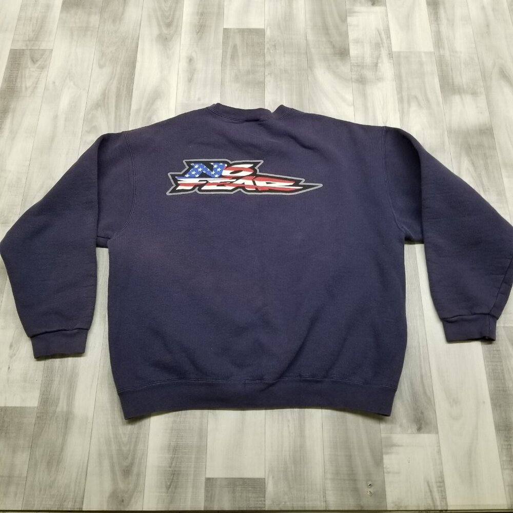✅VTG No Fear Navy Crewneck Sweatshirt Graphic Print Front/Back Adult Men's LARGE - Picture 9 of 11